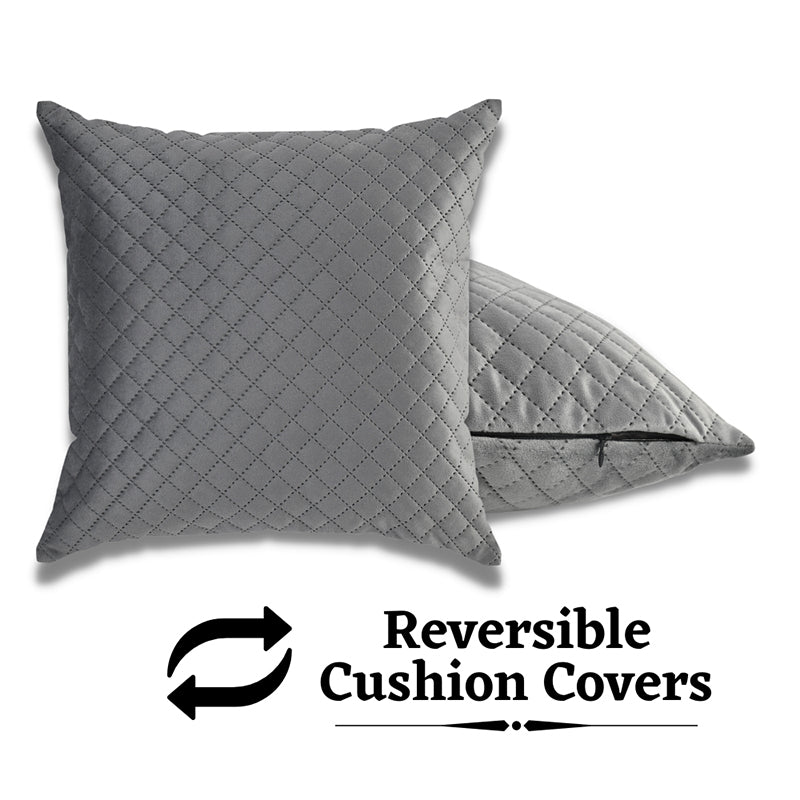 Orson Quilted Velvet Cushion Cover (Grey) - Set Of Five media 4