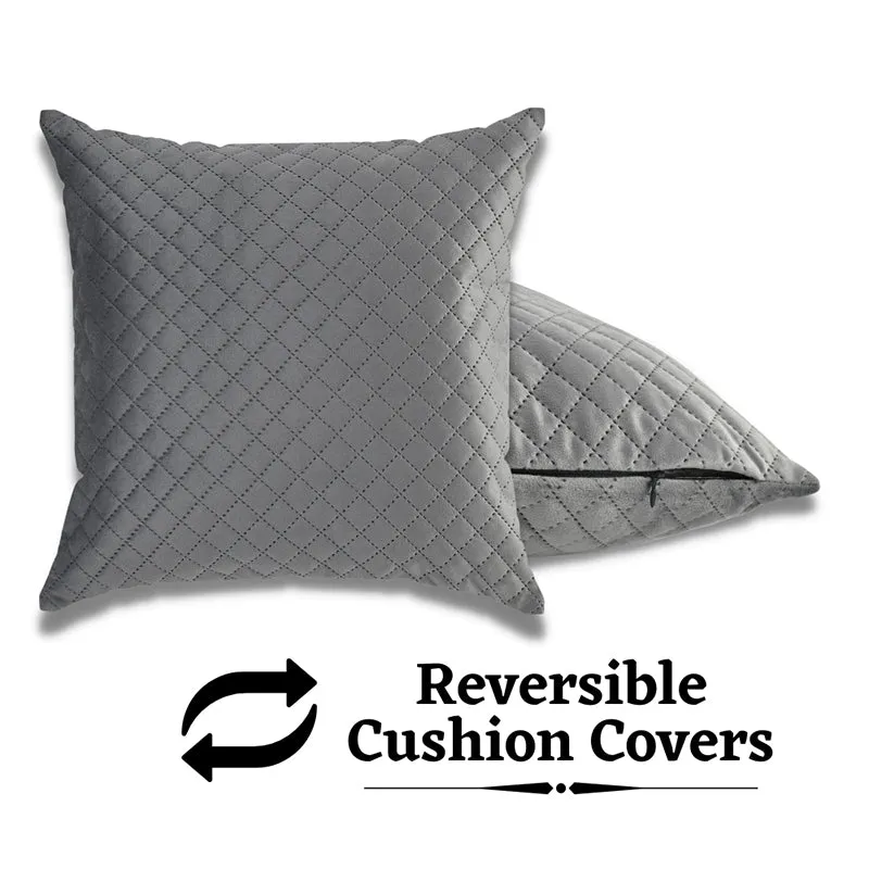 Orson Quilted Velvet Cushion Cover (Grey) - Set Of Five media 4