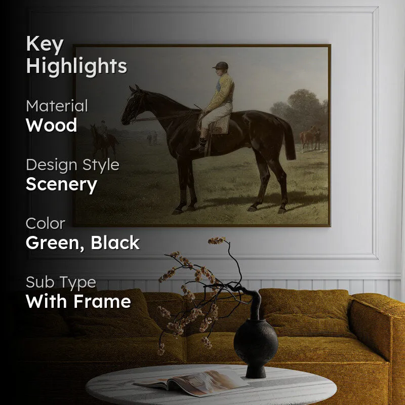 Horse & Rider Wood Wall Art With Frame - Black media 2