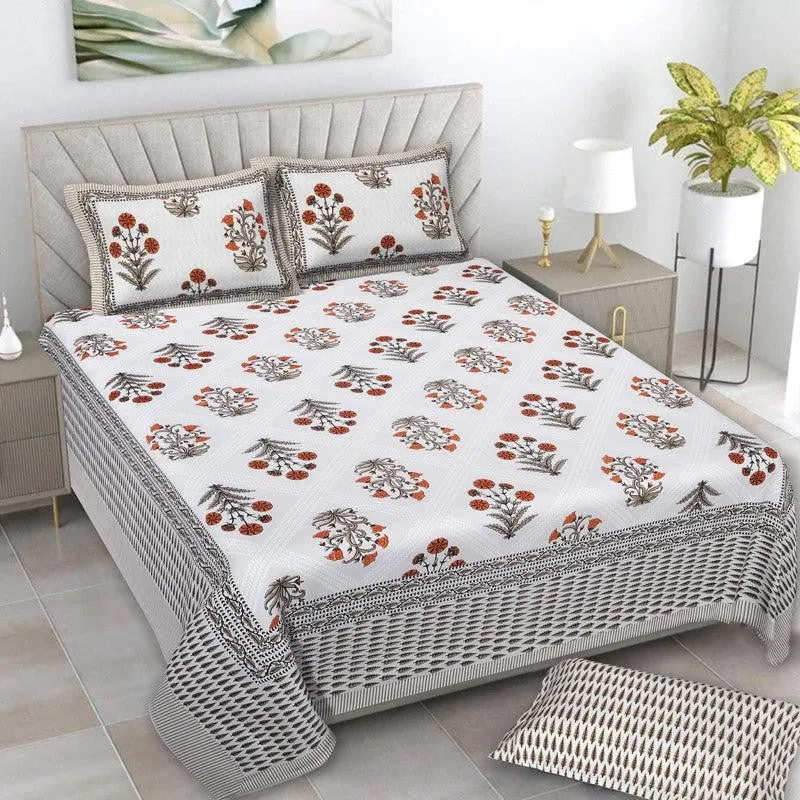 Brynn Floral Cotton Bedsheet (Brown,Grey) - 160 TC - 1