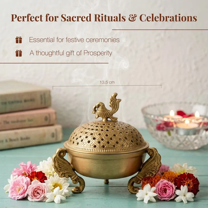 Rajsi Peacock Brass Incense Holder media 7
