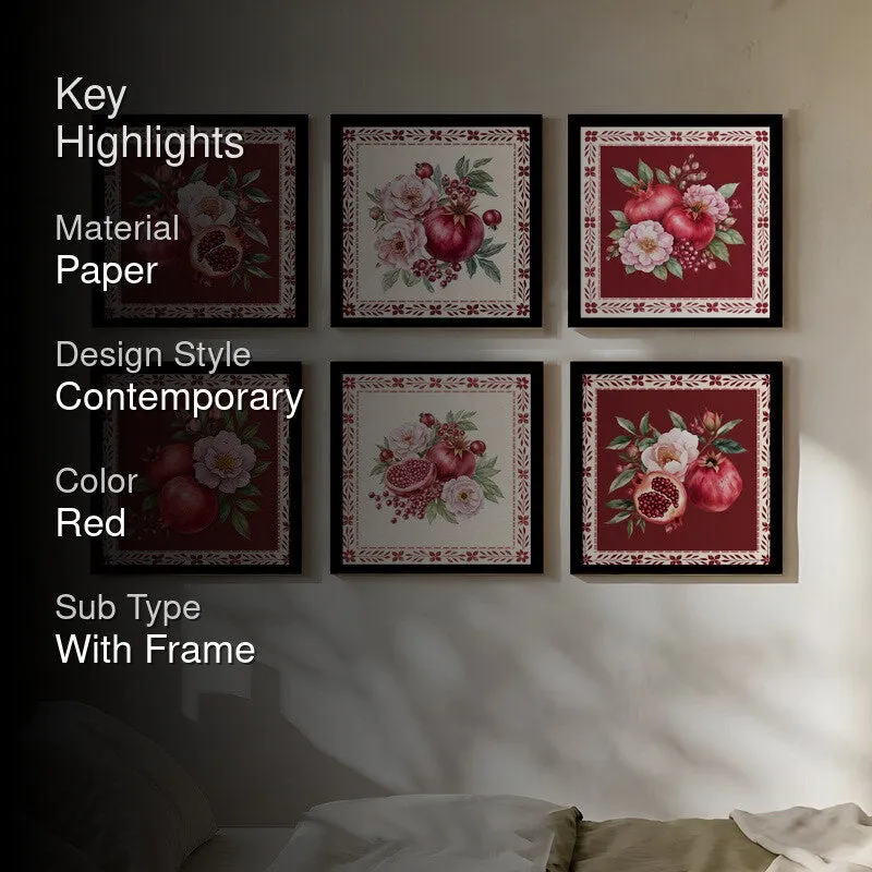 Garnet Dreams Paper Wall Paintings With Frame - Set Of Six media 2