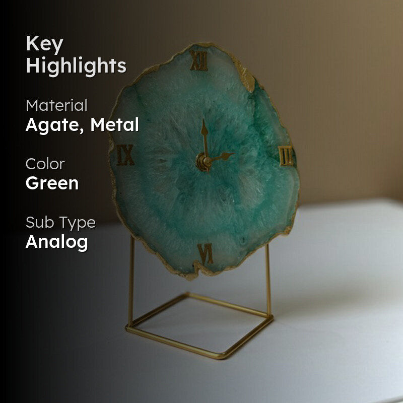 Silvi Handcrafted Agate Table Clock - Green media 2