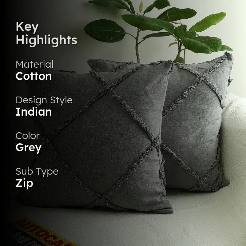 Anuket Tufted Cotton Cushion Cover (Grey) - Set Of Two media 2