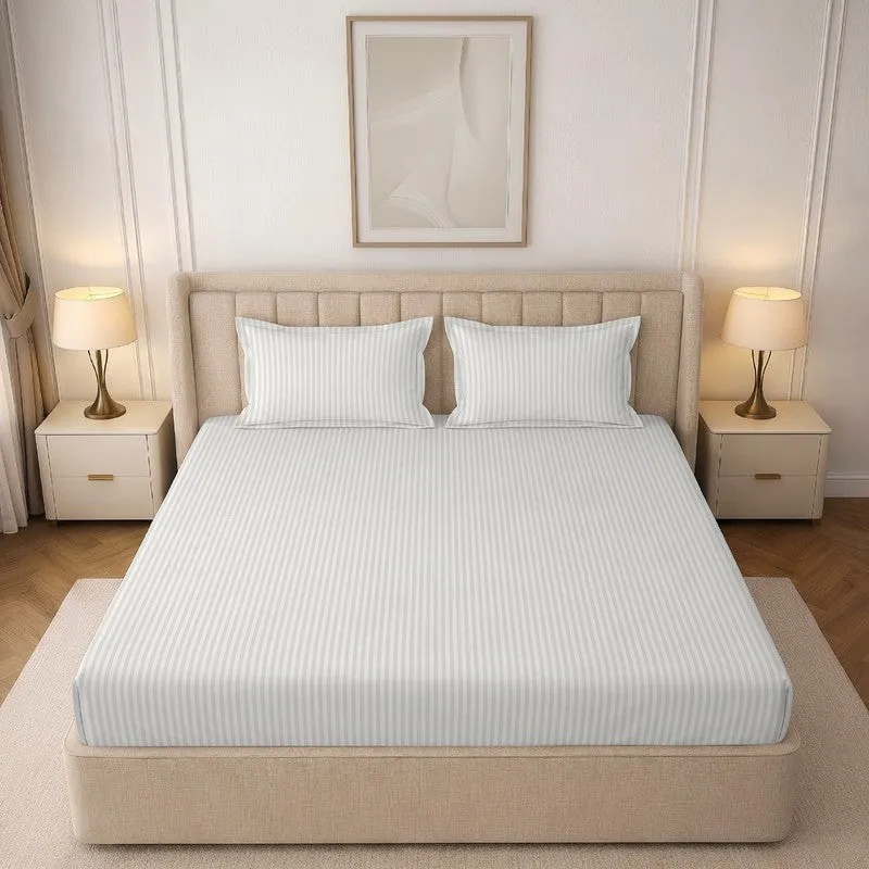 StripeScape Glace Cotton Fitted Bedsheet (Ivory) - 130 GSM - 5