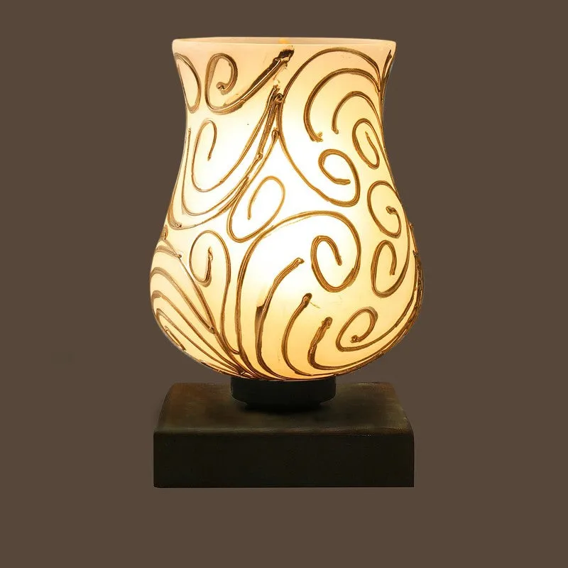 Aurion Mosaic Glass Table Lamp With Wooden Base - White & Gold media 7