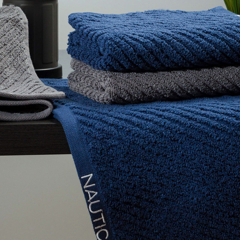 Nautica Riviera Soft Cotton Hand & Face Towel (Navy Blue & Dark Grey) - Set Of Four media 3