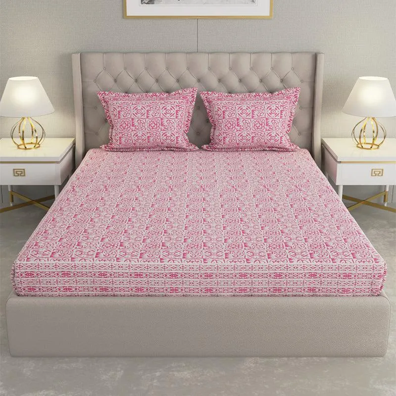 Gulshan Printed Cotton Bedsheet (Pink) - 240 TC media 4