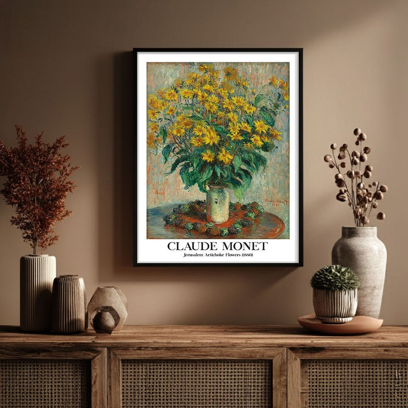 Jerusalem Artichoke Flowers Archival Canvas Wall Painting - Black Frame
