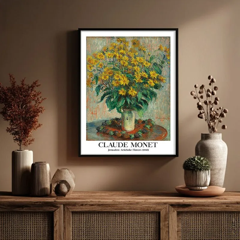 Jerusalem Artichoke Flowers Archival Canvas Wall Painting - Black Frame media 1