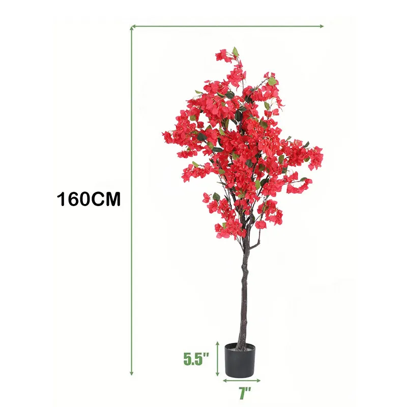 Villa Flora Artificial Bougainvillea With Black Plastic Pot (Red) - 5.3 Feet media 7