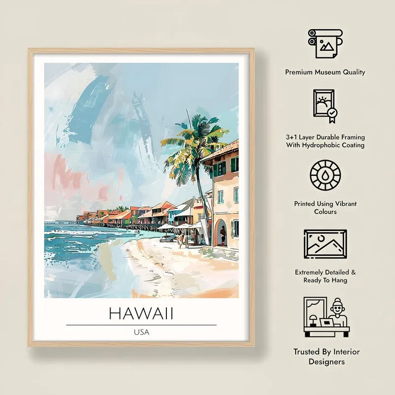Vintage Hawaii Framed Canvas Archival Canvas Wall Painting - Natural Brown Frame media 8