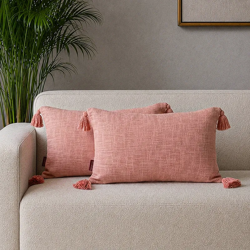 Claira Rectangle Solid Cushion Cover (Peach) - Set Of Two - 1