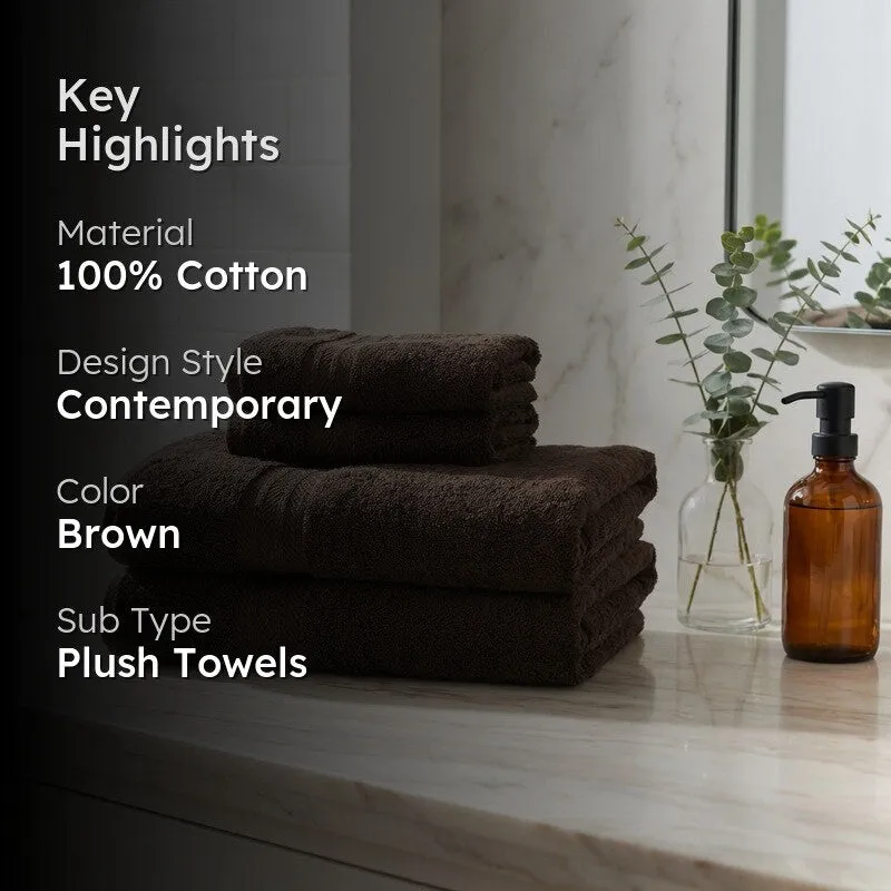 PlushAura Cotton Towel Sets (Dark Brown) - Set of Four media 2