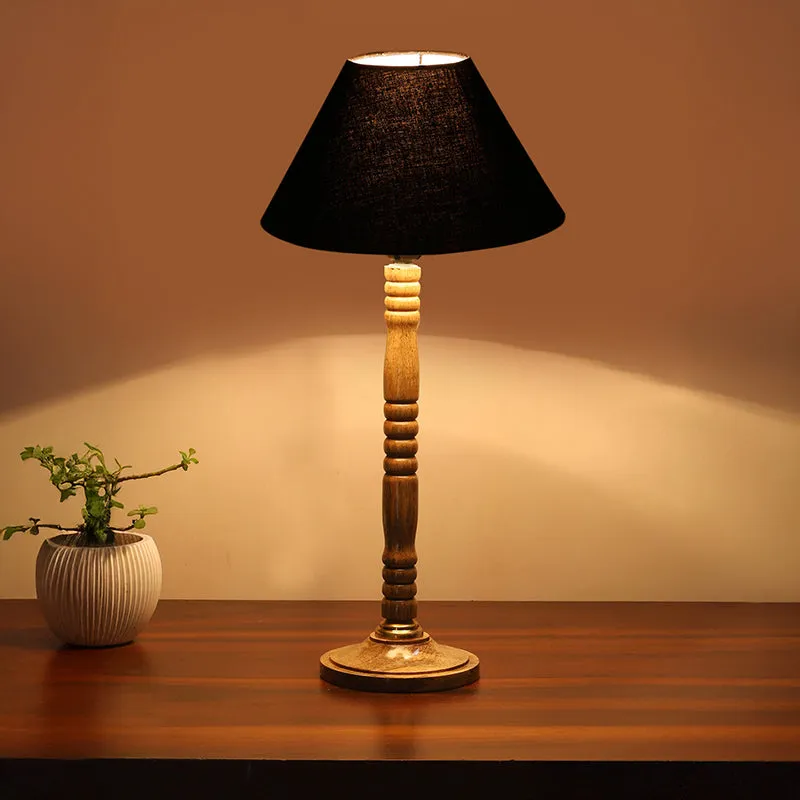 Glow Mesa Table Lamp With Carved Wooden Base - Black,Brown media 2