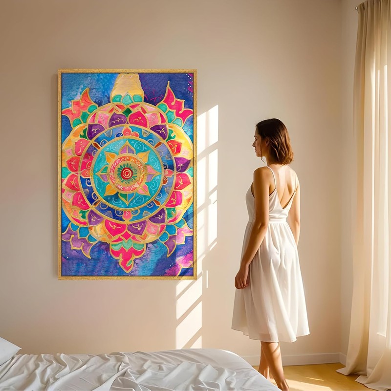 Vibrant Prism Mandala Wall Art With Frame media 2