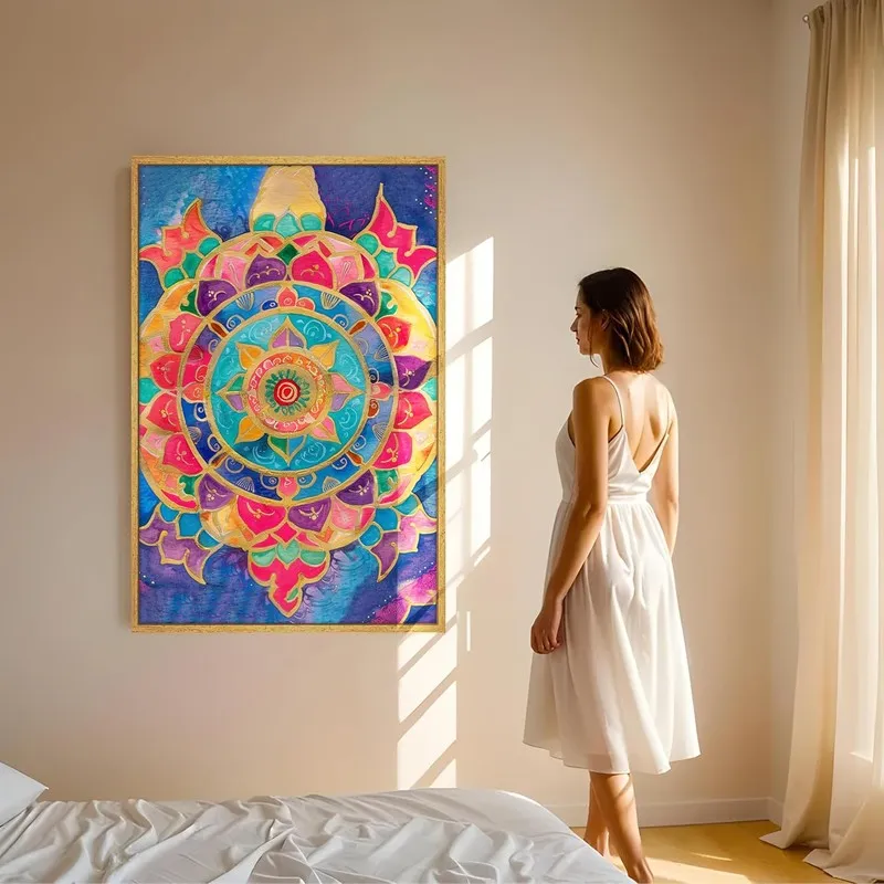 Vibrant Prism Mandala Wall Art With Frame media 2