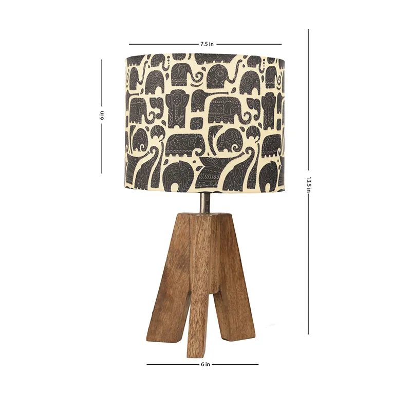 Elephanta Print Tripod Fabric Table Lamp - Ivory media 6