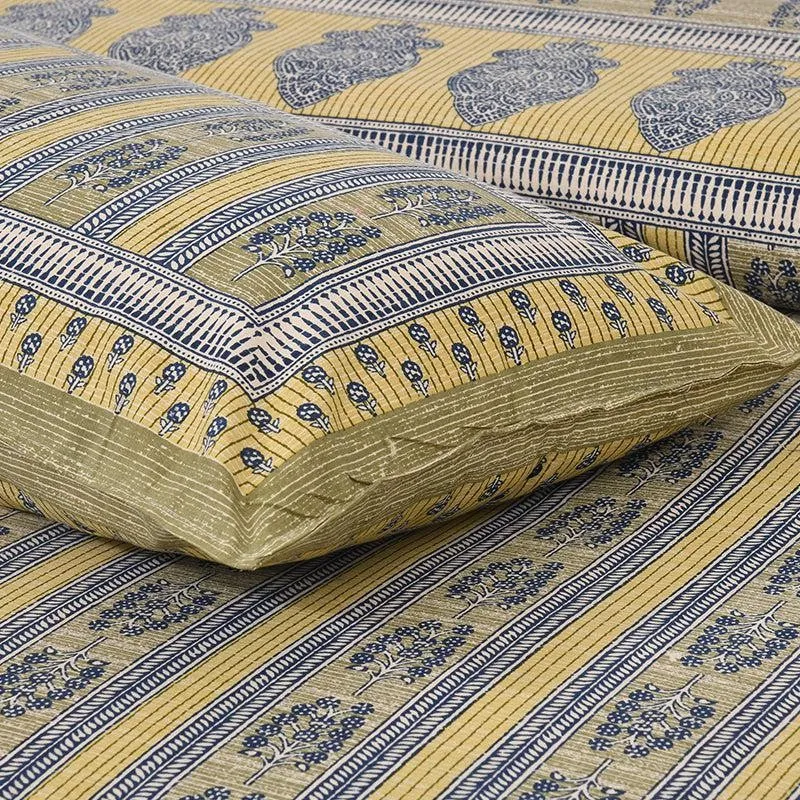 Kineesh Printed Cotton Bedsheet (Yellow) - 160 TC media 3