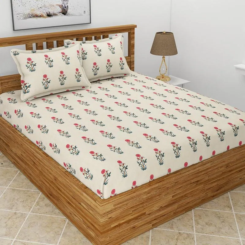 Larks Floral Microfiber Bedsheet (Cream) - 110 GSM media 1