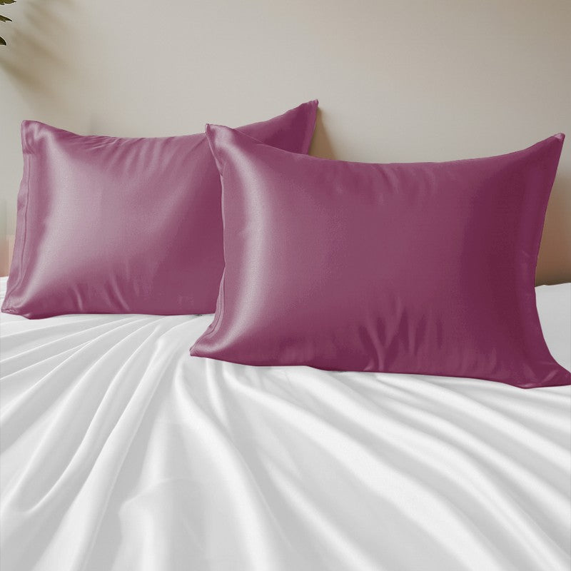 SilkenAura I Satin Pillow Cover with a Scrunchy (Purple) - Set Of Two
