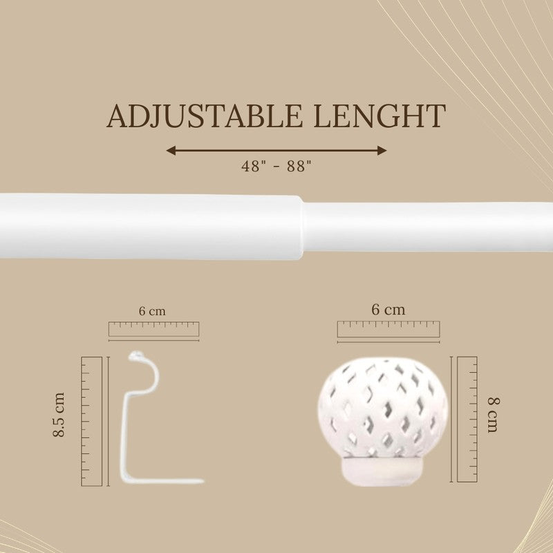 Ornetta Extendable 1" Single Curtain Rod With Round Finial & Brackets (White) media 5