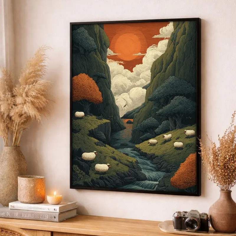 Aurora Valley Canvas Wall Painting - Black Frame media 3