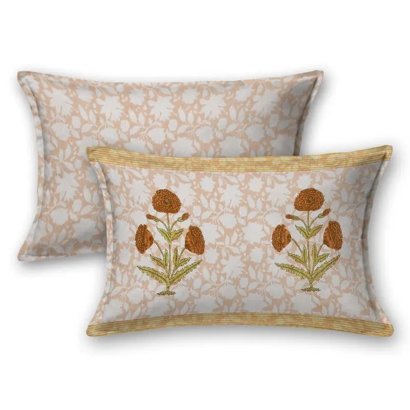 Barkha Ethic Floral Cotton Bedsheet (Yellow,Brown) - 150 TC media 6