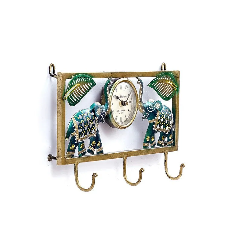 Elephant Frame Key Holder Accent Metal Wall Clock media 4