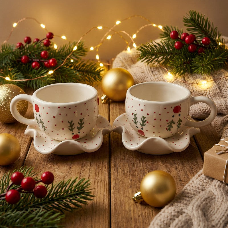 Petaline Ceramic Cup & Saucer - Set of Two
