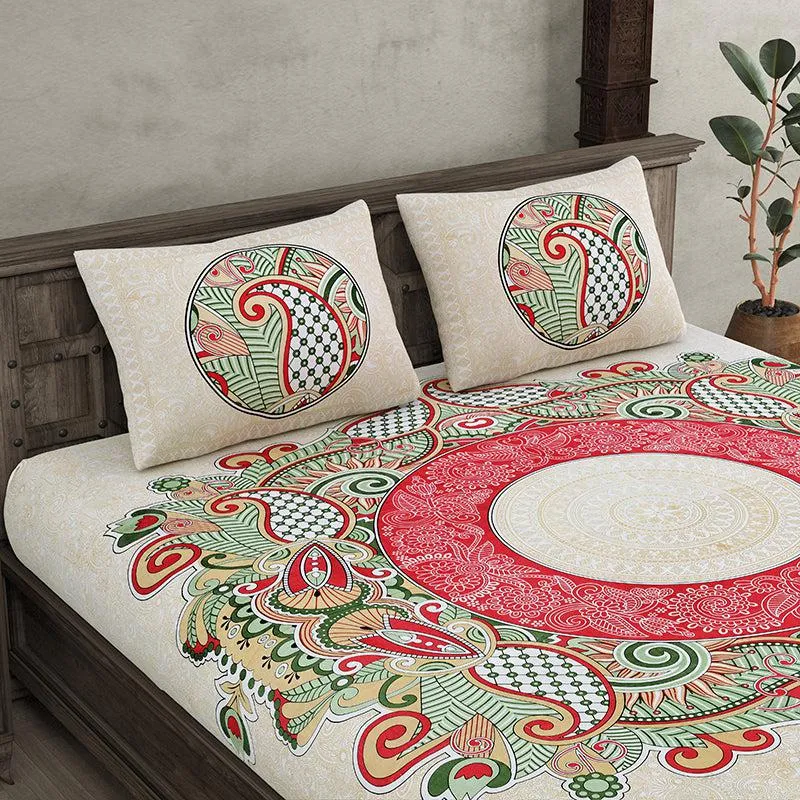 Padmini Pride Ethnic Cotton Bedsheet (Red) - 140 TC media 4