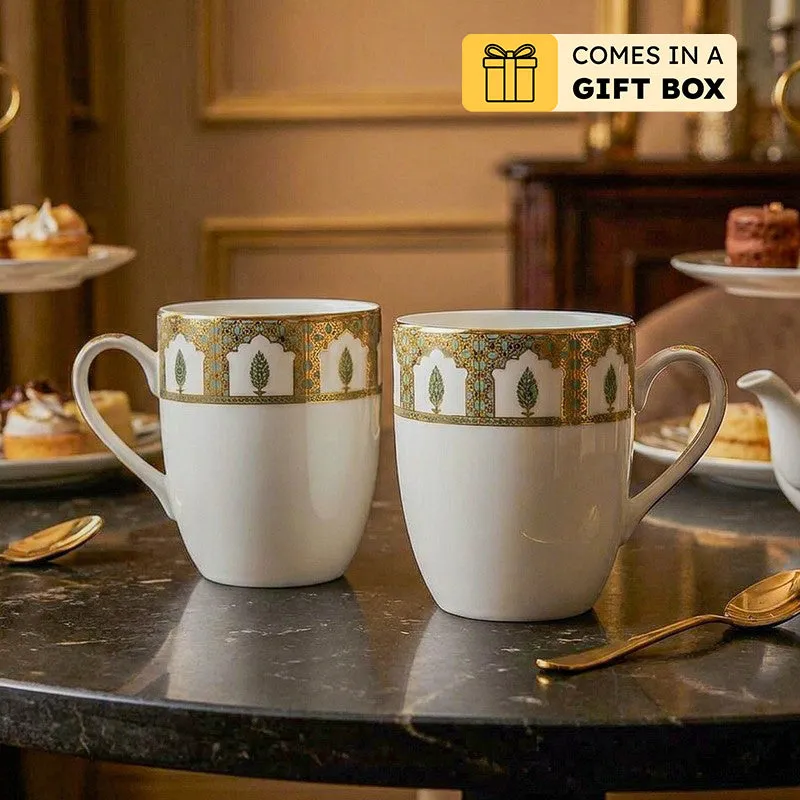 Gilded Chinar Coupe 24k Gold Brushed Porcelain Coffee Mug (280 mL Each) - Set Of Two media 1