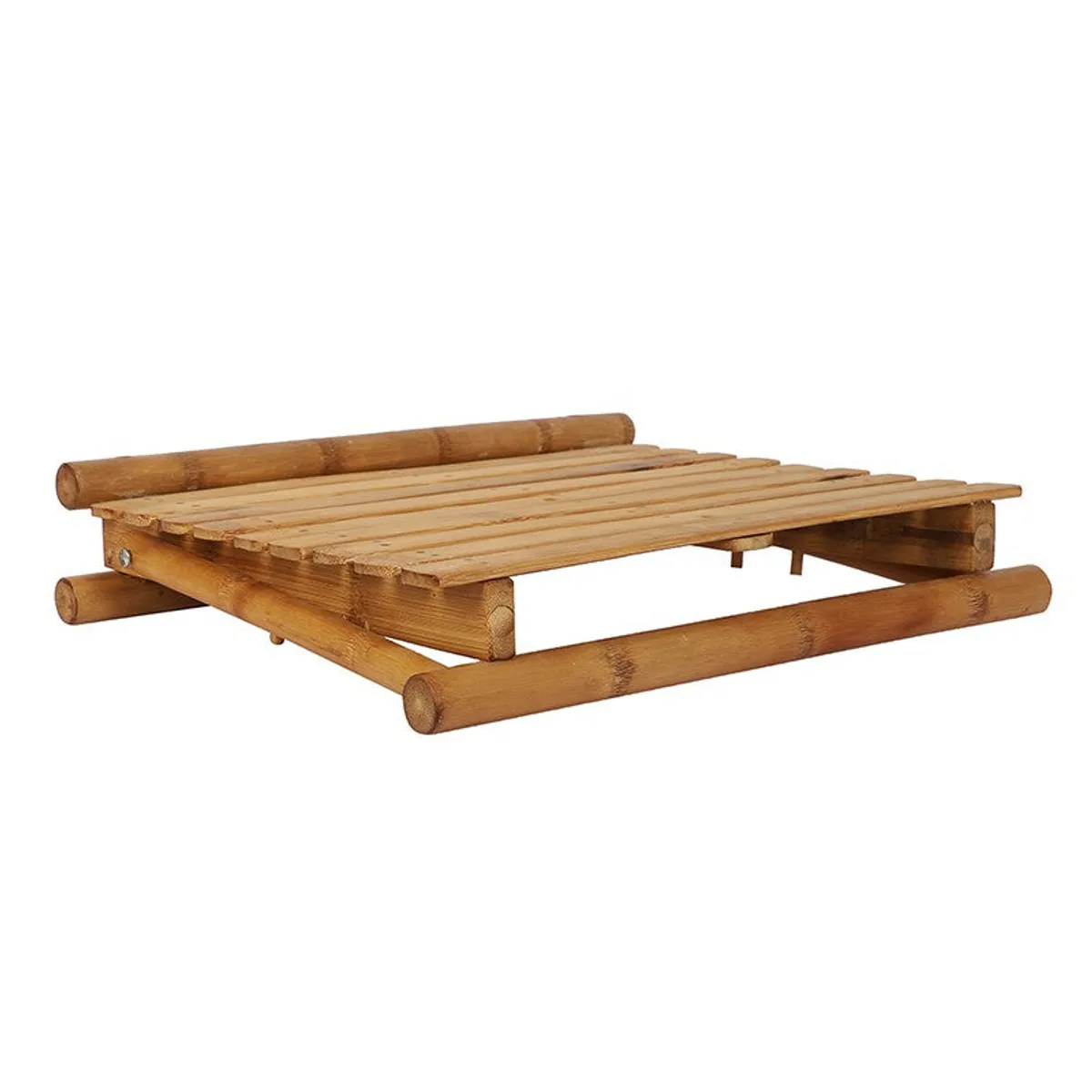 Low side view of the open natural bamboo laptop stand
