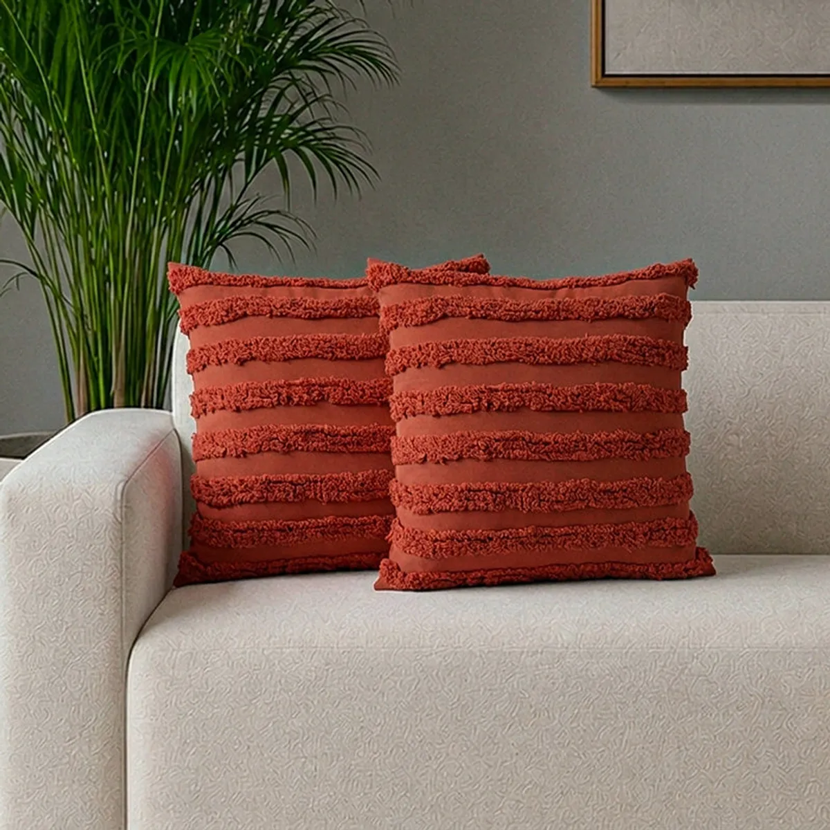 Cushion styling guide showing arrangements on different sofa types