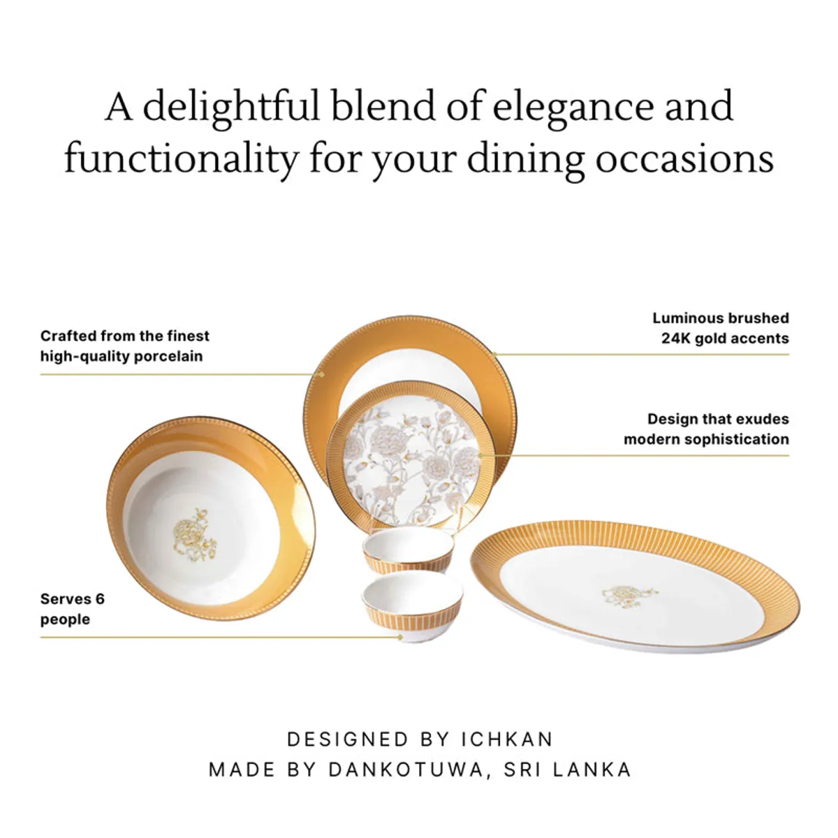 Gilded Iris 24k Gold Brushed Porcelain Dinner Set (Gold) - 21 Piece Set - 11