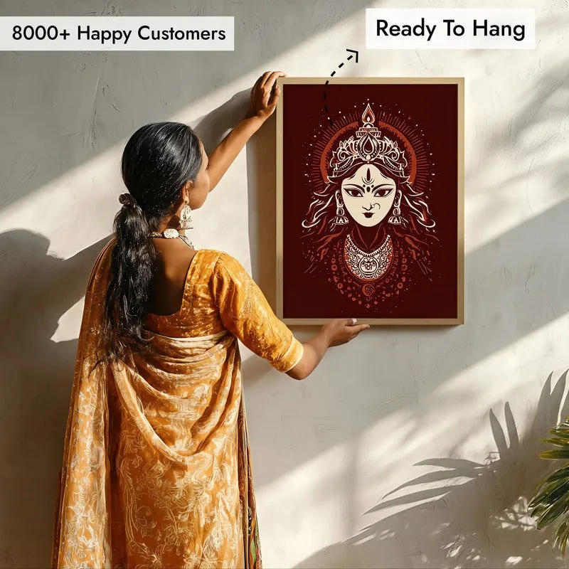 Divine Power Maa Durga Archival Paper Wall Art - Natural Brown Frame media 7