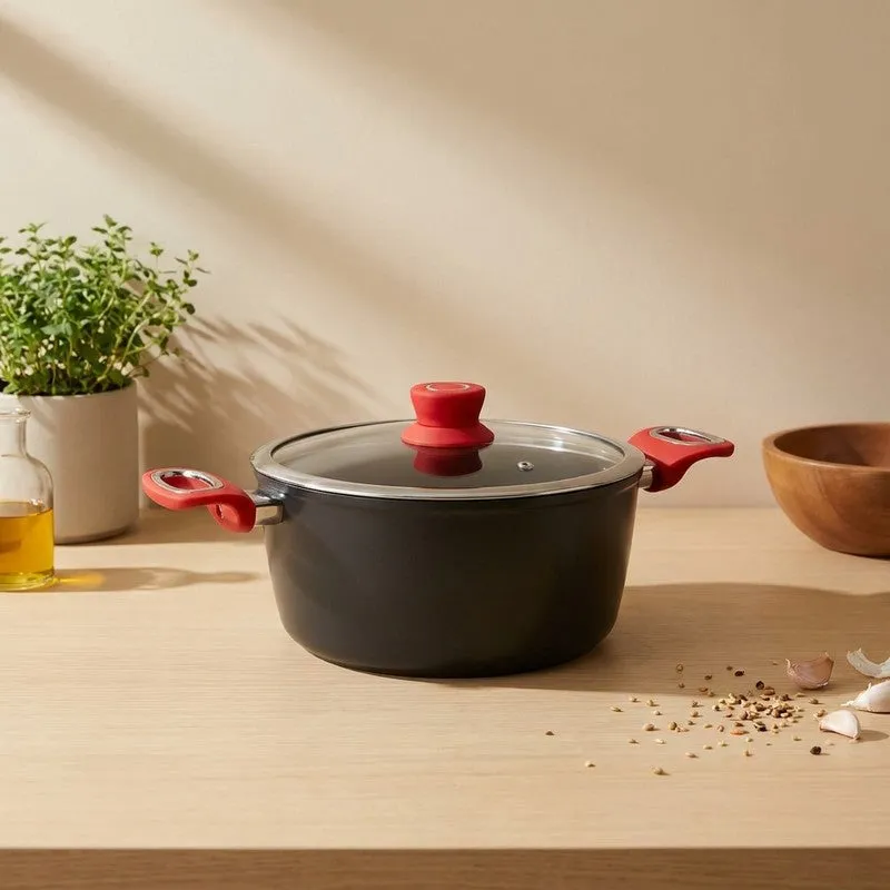 Salford Forged Non Stick Casserole with Glass Lid (Black) - 4400 mL media 1