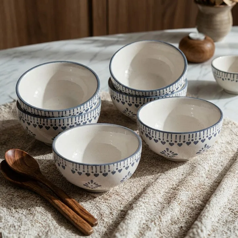 TableTreat Ceramic Snack Bowls (Blue,White, 200 mL Each) - Set Of Six media 3