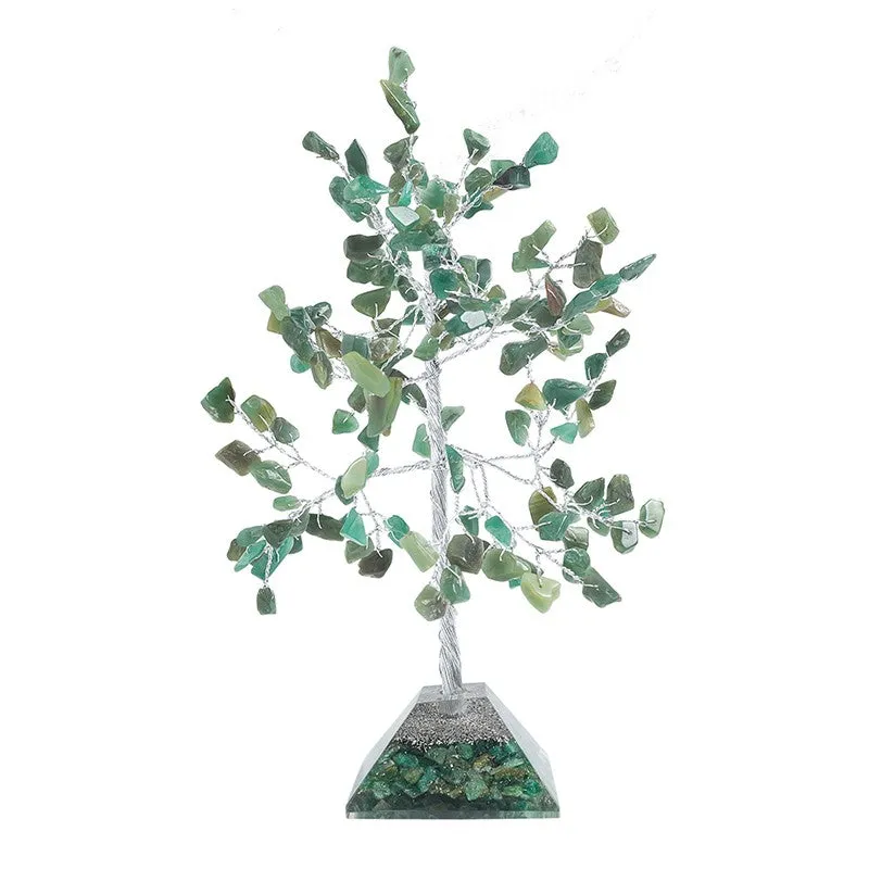 Chi Flow Handcrafted Agate Stone Tree Showpiece - Green & Silver media 5