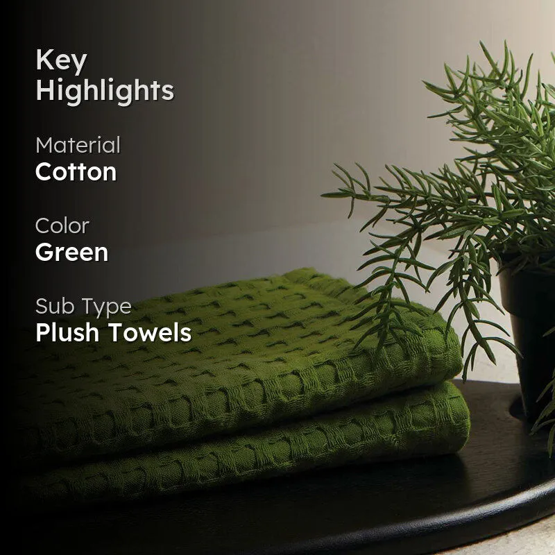 Haimi Textured Waffle Towel Combo (Green) - Four Piece Set media 2