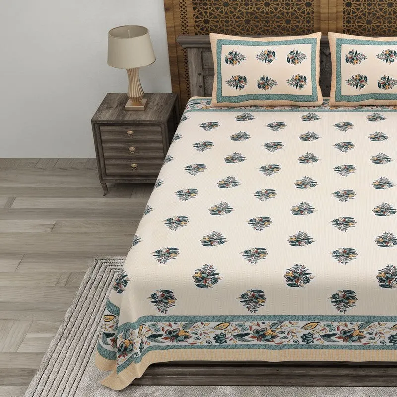 Royalra Cotton Bedsheet (Beige,Green) - 240 TC media 3