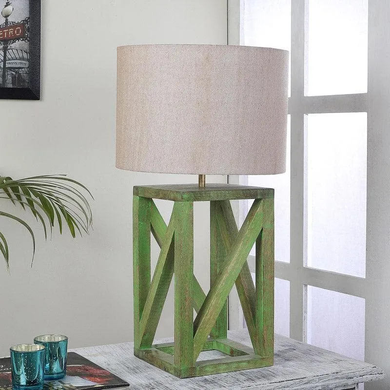 Echo Criss Cross Fabric Table Lamp - Beige,Green media 3
