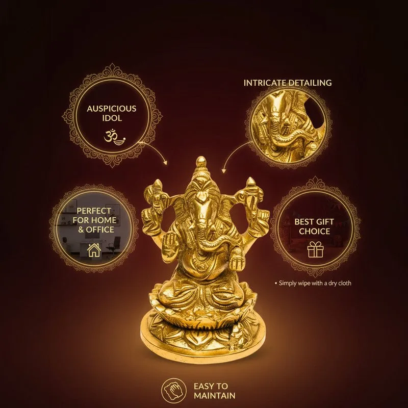 Ganesh Inkamal Brass Showpiece - Gold media 5