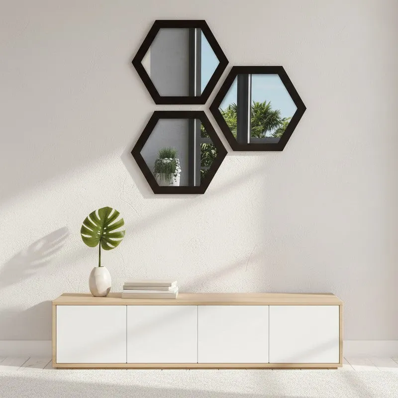 Reflectique Glass Wall Mirror Wiith PVC Frame - Set Of Three media 4