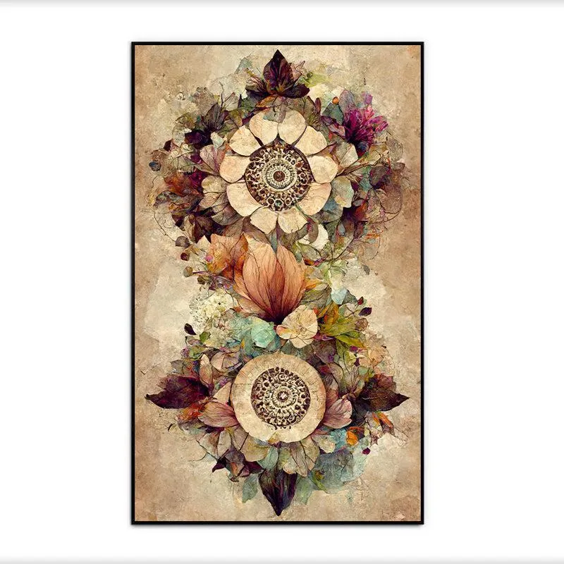 Autumn Leaves Mandala Floral Canvas Wall Painting With Frame - Black media 5