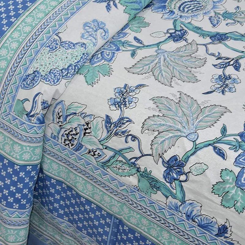 Weavora Ethnic Cotton Bedsheet (Blue & White) - 240 TC media 4
