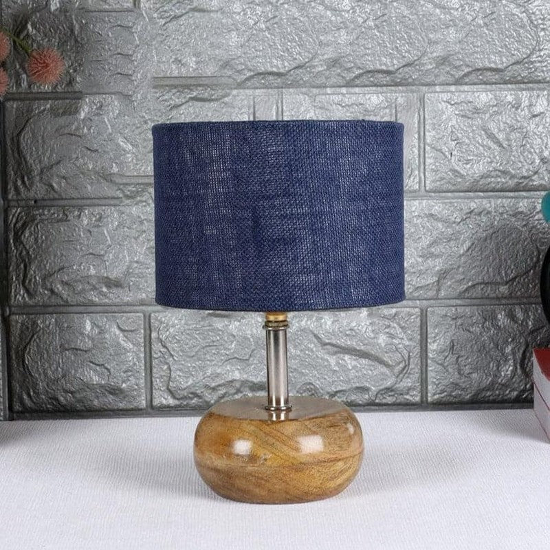 Wood Pebble Fabric Table Lamp - Blue,Brown media 3