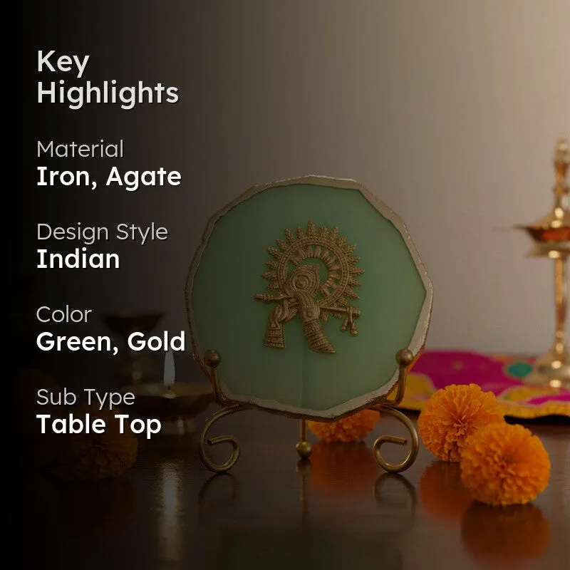 Krishna Harmony Agate Showpiece With Stand - Green media 2