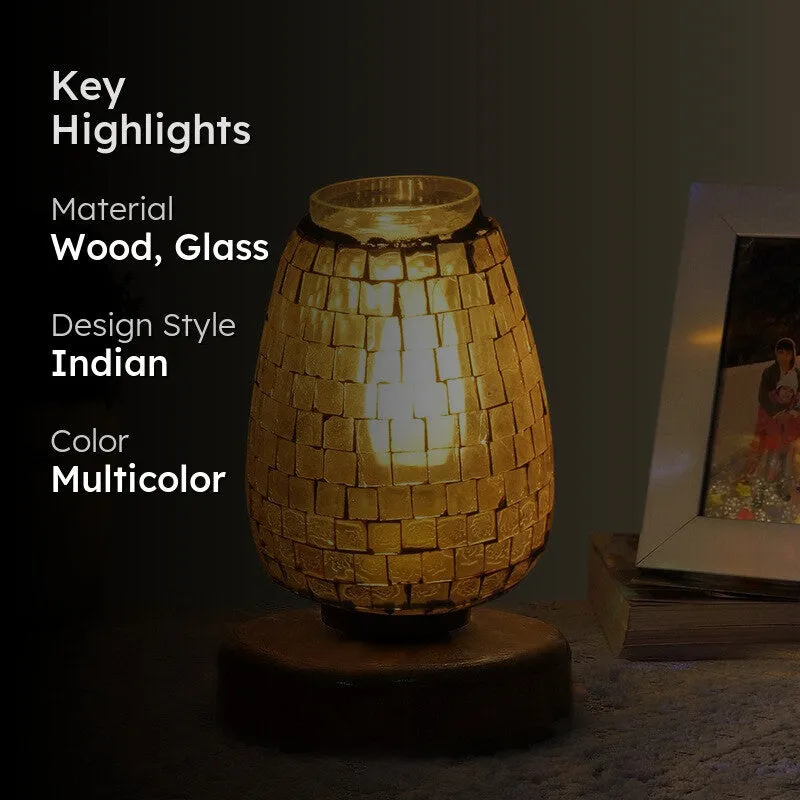 Glowling Mosaic Glass Table Lamp With Wooden Base - Multicolor media 2