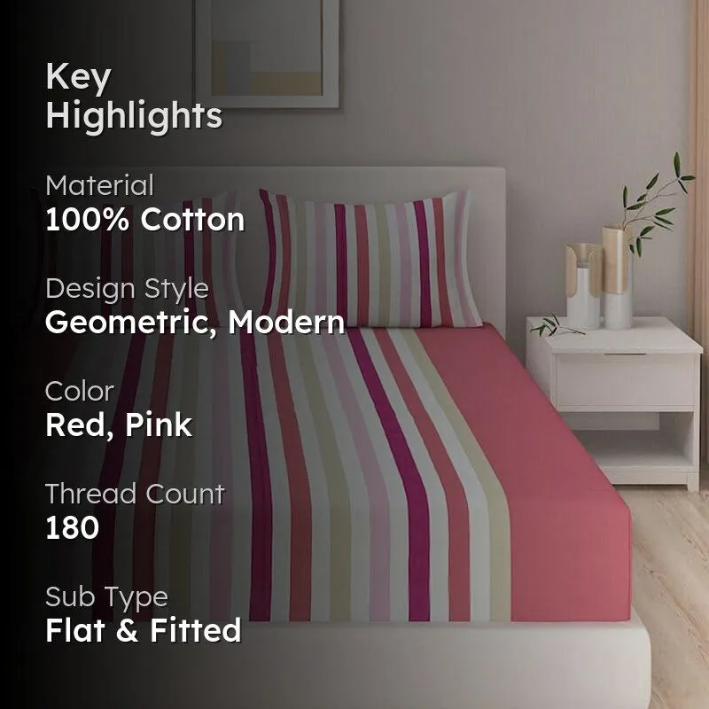 Swayam Stripey Vibrant Bedsheet (Pink) - 180 TC media 2